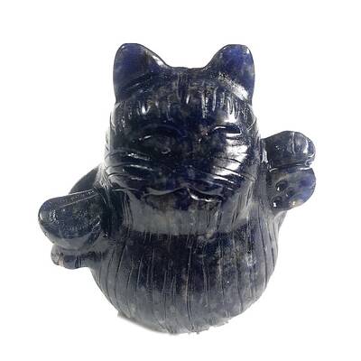 Natural Sodalite Carved Healing Lucky Cat Figurines