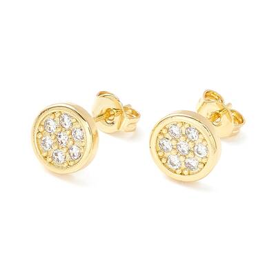 Clear Cubic Zirconia Flat Round Stud Earrings