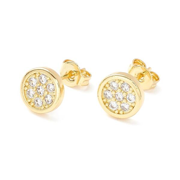 Clear Cubic Zirconia Flat Round Stud Earrings