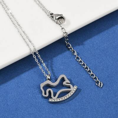 304 Stainless Steel Crystal Rhinestone Rocking Horse Pendant Necklaces for Women