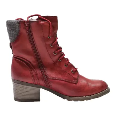 RIEKER Lace-Up Boots Red Leather Womens UK 5