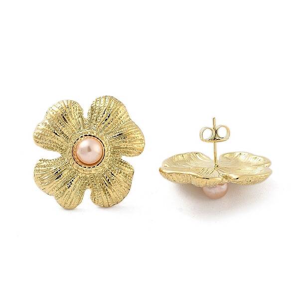 Flower Real 14K Gold Plated 304 Stainless Steel Stud Earrings