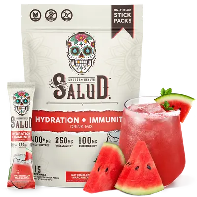 Salud 2-in-1 Hydration and Immunity Electrolytes Powder, Watermelon Margarita - 15 Servings, Agua Fresca Drink Mix, Elderberr...