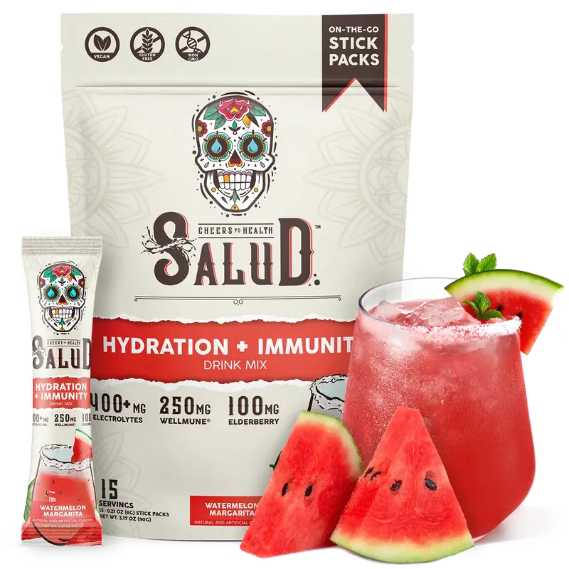 Salud 2-in-1 Hydration and Immunity Electrolytes Powder, Watermelon Margarita - 15 Servings, Agua Fresca Drink Mix, Elderberr...