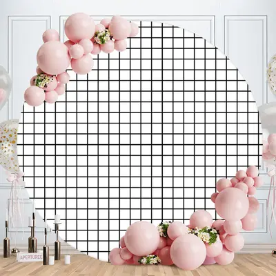 Aperturee Black White Square Round Happy Birthday Backdrop