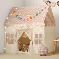 JungleDove Kids Play Tent Indoor with Brown Checkered Mat Rainbow Garland Star Lights Toddler Playhouse for Boys Girls Birthd...
