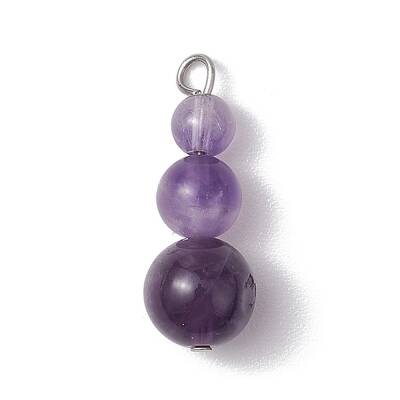 Natural Amethyst Round Beaded Pendants