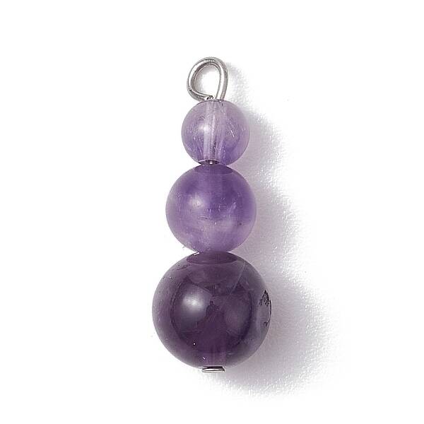 Natural Amethyst Round Beaded Pendants