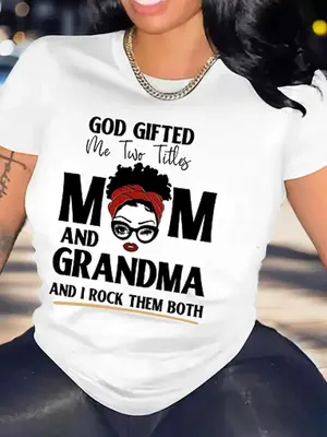 Women's Cartoon & Letter Print Round Neck Tee, Fashion Casual Short Sleeve T-shirt, Graphic Tees, Ladies Summer Clothes for ...