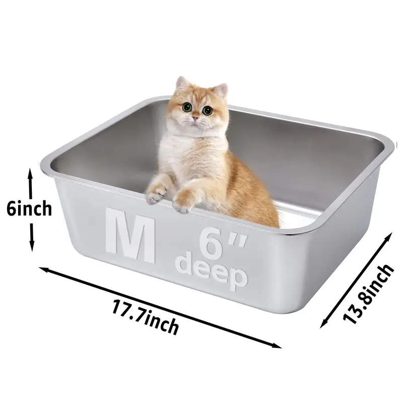 Stainless Steel Litter Box - Non-Stick & Odorless, Ideal for Kitty, Cats, Rabbits & Small Pets  Easy to Clean & Durable Enclo...