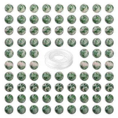 100Pcs 8mm Natural Green Spot Jasper Round Beads