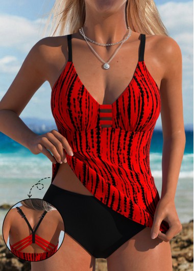 Modlily Tie Dye Print Red Tankini Set - XXL