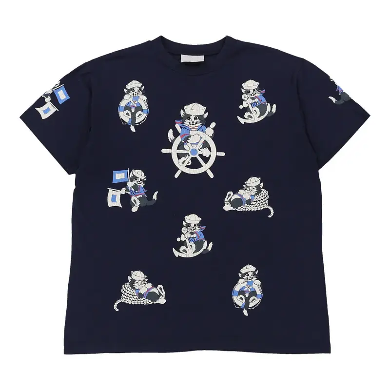 Single Stitch  Spumoni Graphic T-Shirt - Large Navy Cotton