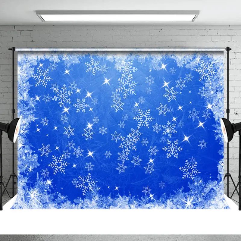 Shiny Winter Snowflake Dark Blue Christmas Backdrop - Aperturee