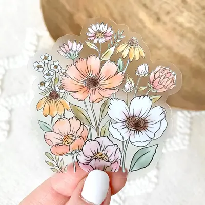 Wildflower Bunch Clear Waterproof Vinyl Sticker, 3x3\