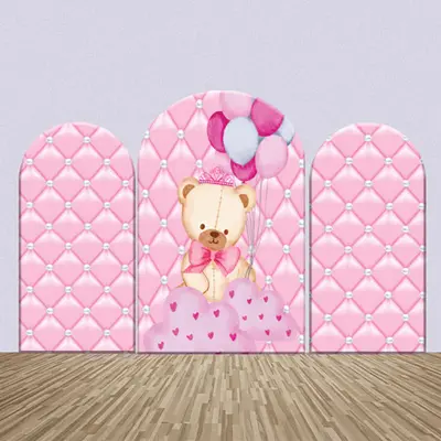 Teddy Bear Balloon Pink Cloud Arch Backdrop Kit - Aperturee