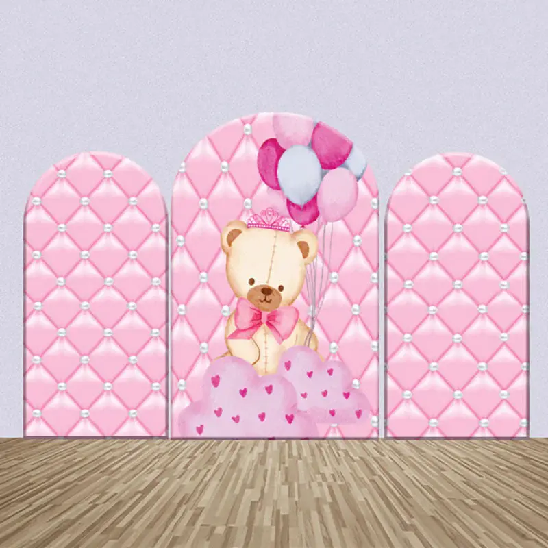 Teddy Bear Balloon Pink Cloud Arch Backdrop Kit - Aperturee