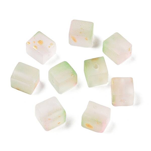Frosted Glass Beads with Golden Glitter Powder