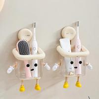 Wall Mounted Toothbrush Holder, 1 Box Suction Cup Design Toothbrush Storage Rack, Multifunctional Transparent Container for B...