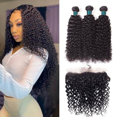 Best Curly Hair Jerry Curls Virgin Human Hair 3 Bundles With Frontal-AshimaryHair.com