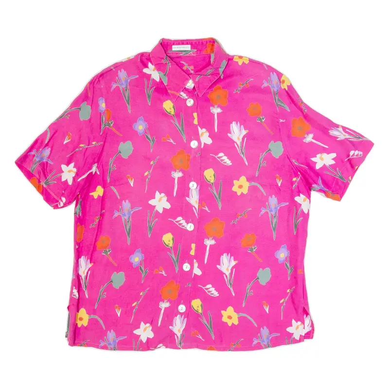 Womens Printed Shirt Pink Collared Floral M