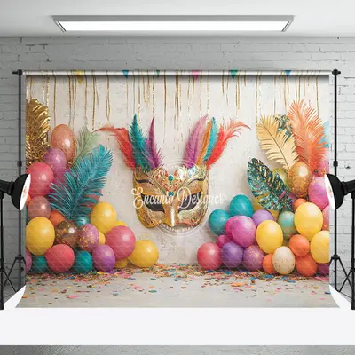 Balloons Mask Feather Tribal Cake Smash Backdrop - Aperturee