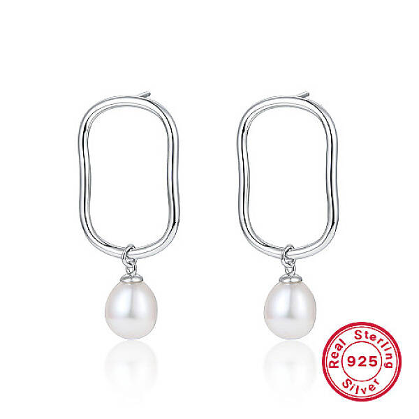 Anti-Tarnish Rhodium Plated 925 Sterling Silver Oval Dangle Stud Earrings