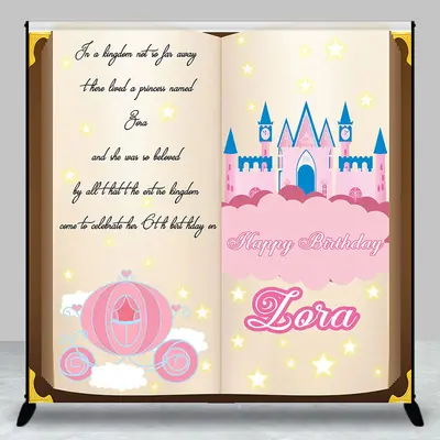Fairy Tale Book Castle Custom Name Birthday Backdrop