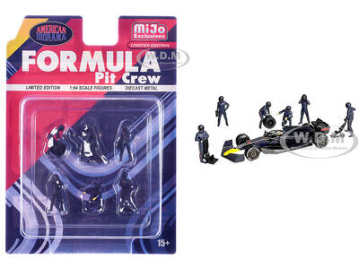 Formula Pit Crew  Team Blue 6 piece Diecast Figure Set (6 Figures) Limited Edition for 1/64 Scale Models by American Dioram...