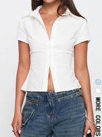 Women's Button Collared Shirt, Casual Slim-fitting Short Sleeve Top for Summer, Ladies Clothes for Daily Wear, Womenswear, C...