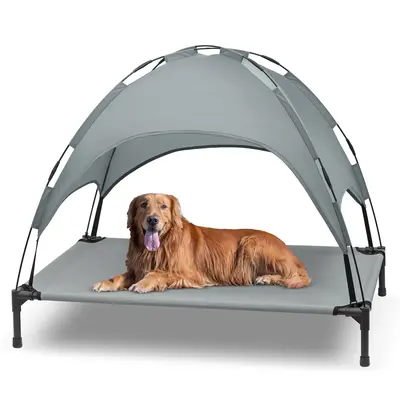 Elevated Dog Bed with Canopy, Outdoor Dog Cot with Removable Canopy Shade Tent, Portable Raised Pet Cot Cooling Bed for Dogs ...