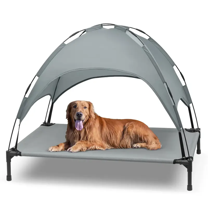 Elevated Dog Bed with Canopy, Outdoor Dog Cot with Removable Canopy Shade Tent, Portable Raised Pet Cot Cooling Bed for Dogs ...