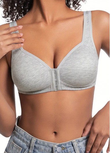 Modlily Sexy Babydoll Lingerie Chemises Light Grey Push-up V Neck Bra - XL