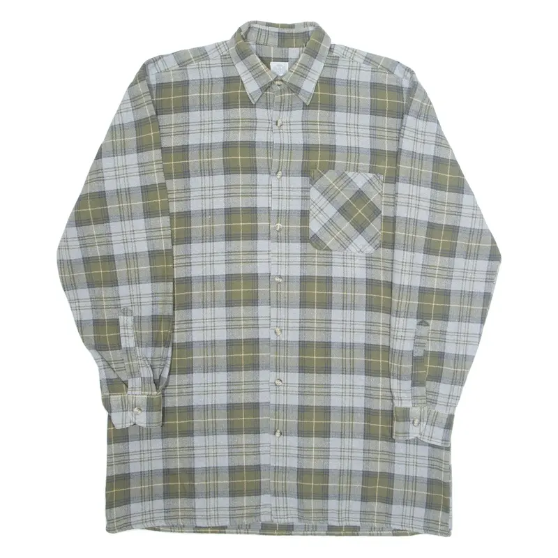 MARSUM Mens Shirt Green Plaid Long Sleeve XL