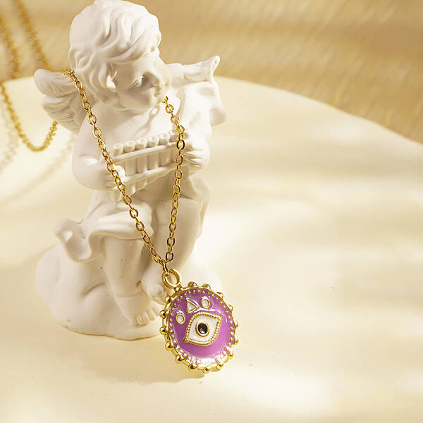 Stylish Stainless Steel Enamel Evil Eye Pendant Necklace for Women's Daily Wear