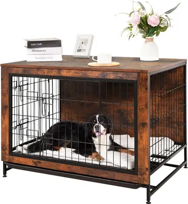Dog Crate Furniture Kennel, Medium/Large Dog 38.5 inch Doble Dog Crate with Storage Drawers, Modern Side End Table Indoor Woo...