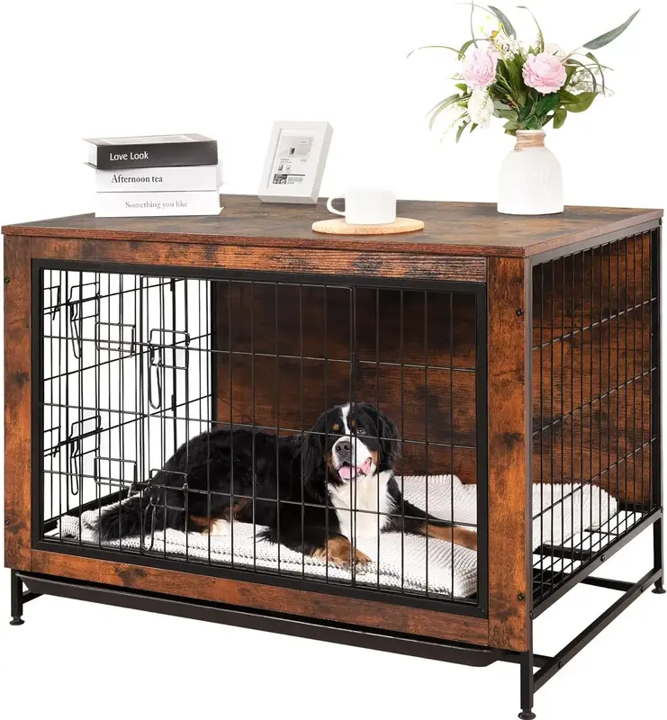 Dog Crate Furniture Kennel, Medium/Large Dog 38.5 inch Doble Dog Crate with Storage Drawers, Modern Side End Table Indoor Woo...