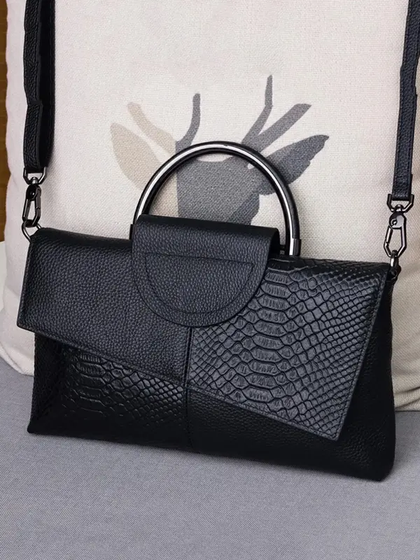 Women's Solid Color Crocodile Embossed Crossbody Bag, Large Shoulder Bag for Party, Trendy All-match Bag College Student, Whi...