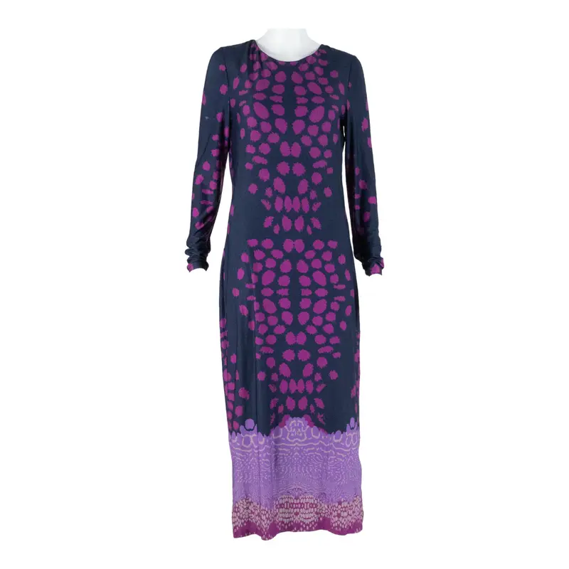 ISSA Womens Day Dress Purple Spotted Long Sleeve Long M