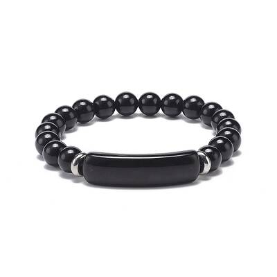 Natural Obsidian Beaded Stretch Bracelet