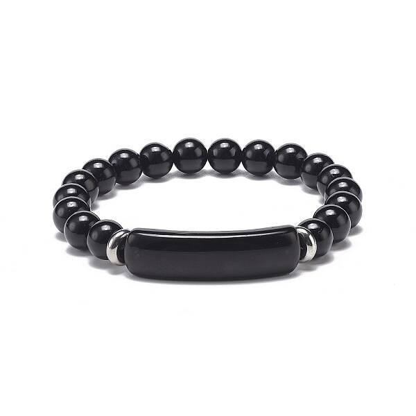 Natural Obsidian Beaded Stretch Bracelet