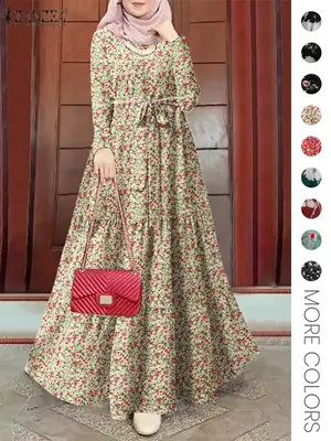 Women's Floral Print Belted A Line Dress, Elegant Long Sleeve Keyhole Neckline Dress for Fall & Winter, Women's Clothing for ...