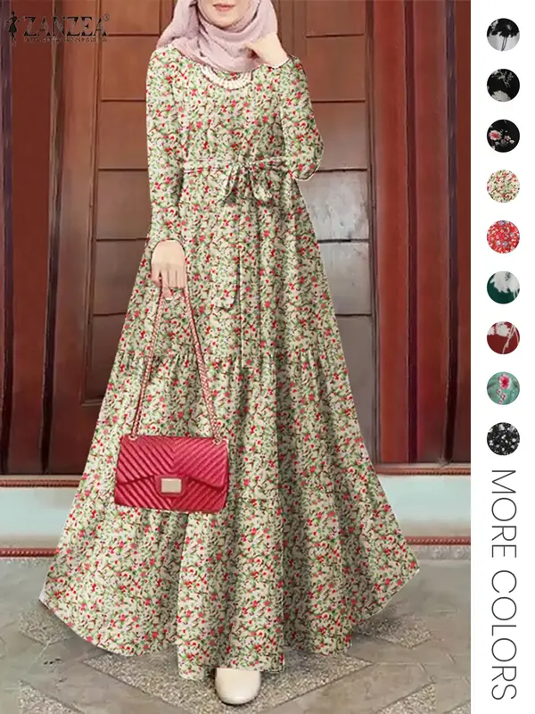 Women's Floral Print Belted A Line Dress, Elegant Long Sleeve Keyhole Neckline Dress for Fall & Winter, Women's Clothing for ...