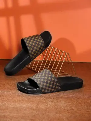 Men's Fashionable Geometric Print Slides, 2024 New Style Casual Comfortable Home Slippers, Non-slip Slide Sandals for Summer ...