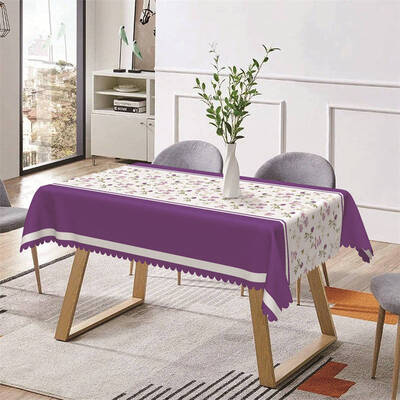 Purple Floral Leaves Rustic Rectangle Tablecloth - Aperturee