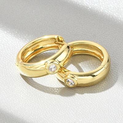 Flat Round Brass Micro Pave Clear Cubic Zirconia Hoop Earrings