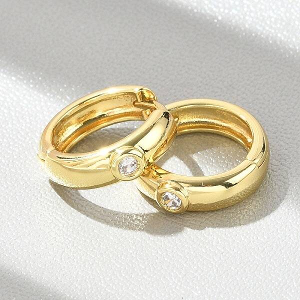 Flat Round Brass Micro Pave Clear Cubic Zirconia Hoop Earrings