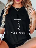 100% Cotton Faith Over Fear T-Shirt Cool Christian Gift For Women Men Round Neck Short Sleeve T-Shirt Women's Men's Graphic T...