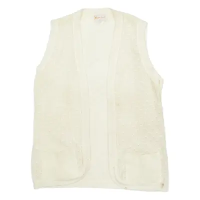 KNIT MAKERS Mens Cardigan Cream 90s Open Knit Sleeveless L