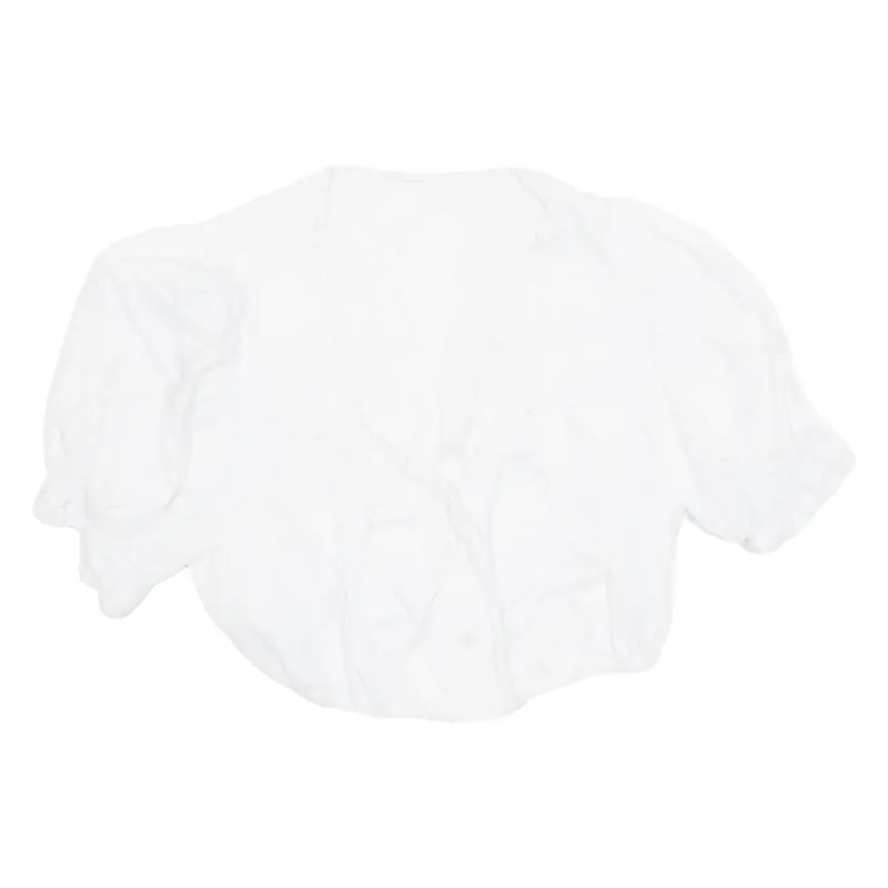 Cropped Womens Milkmaid Blouse White V-Neck Puff Sleeve S